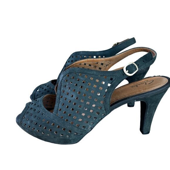 Clarks Artisan Wessex Shay Pump‎ Black Laser Cut Peep Toe Heel Womens 10 - Picture 4 of 10